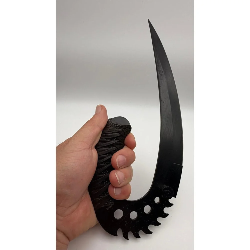 Dual Fantasy Hook Blades Matte Black Serrated Curved Tactical Display Knives Set